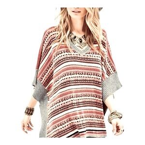 Freshman Fair Isle Boho Lightweight Poncho V neck Sweater Size XS